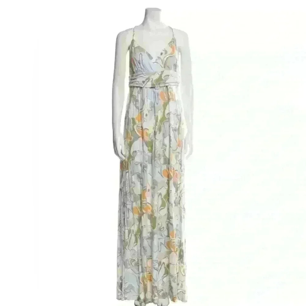 Escada Sport Printed Maxi Dress Sleeveless‎ Braided Accents Multi Color Sz US 12